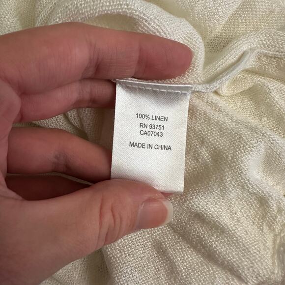 In Cashmere 100% Linen Sheer Knit Top White Lightweight Long Sleeve Size L - Picture 9 of 9